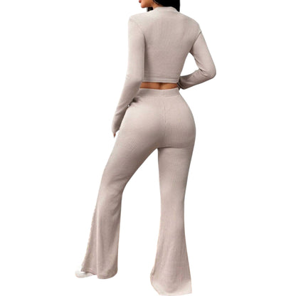 SHE bézs bordázott kétrészes szett