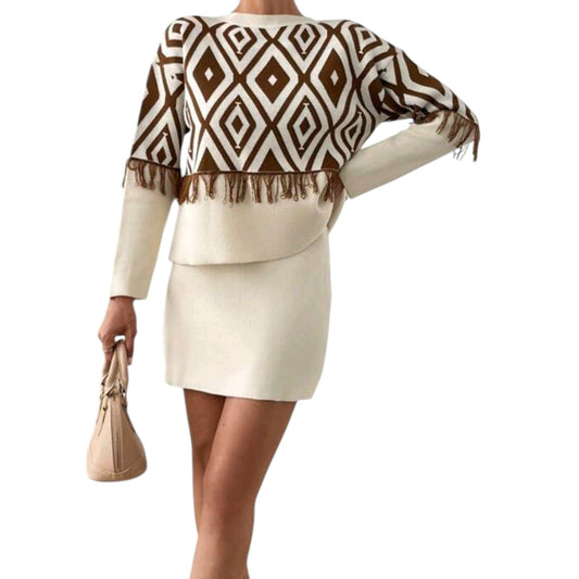 SHE bézs mintás kétrészes szett