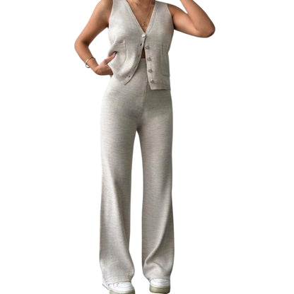 SHE bézs kötött mellényes szett