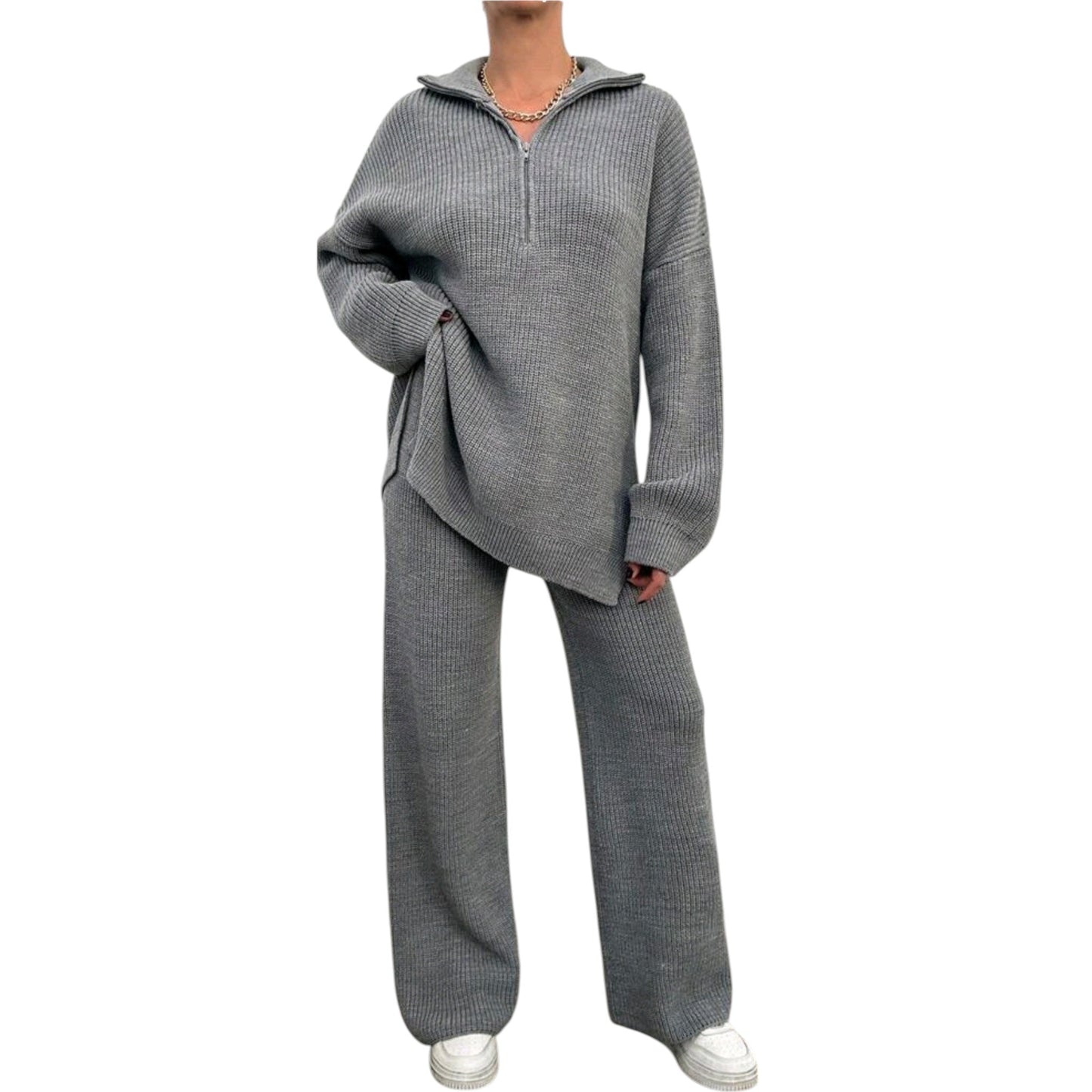 SHE szürke bordázott szett