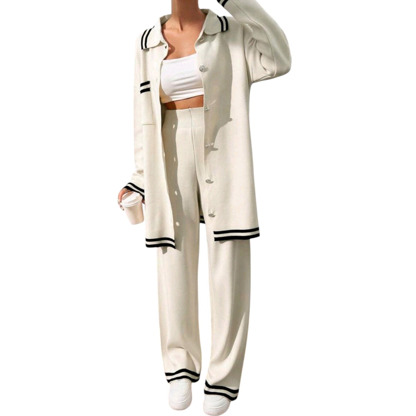 SHE krém színű csíkos szett