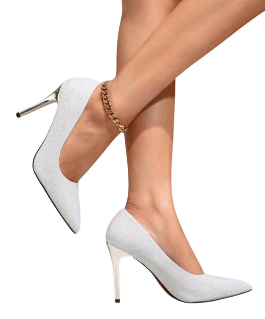 SHE ezüst magas sarkú cipő