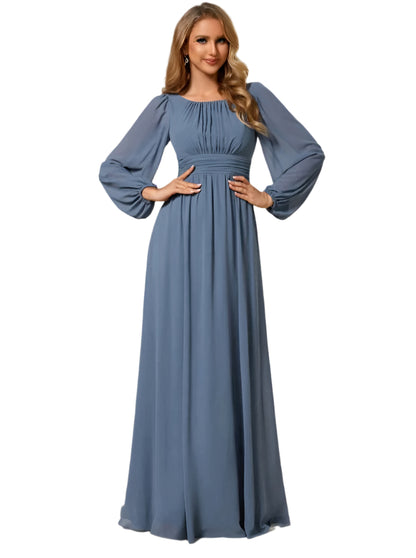 SHE kék, hosszú ujjú elegáns maxi ruha