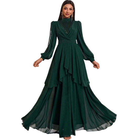 SHE sötétzöld chiffon maxi ruha