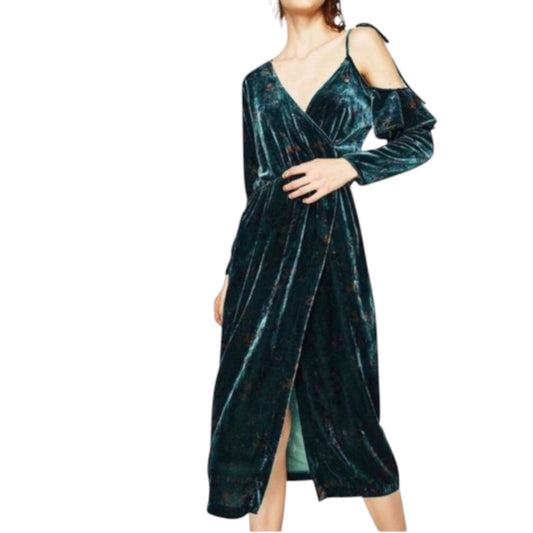 ZARA zöld bársony midi ruha