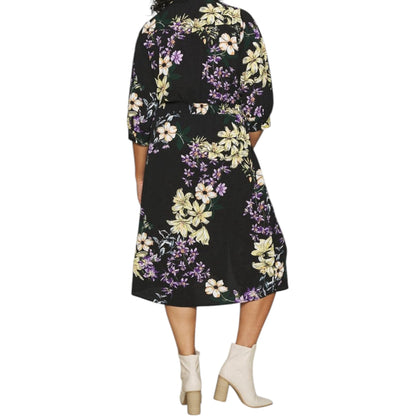 ONLY fekete virágmintás midi ruha