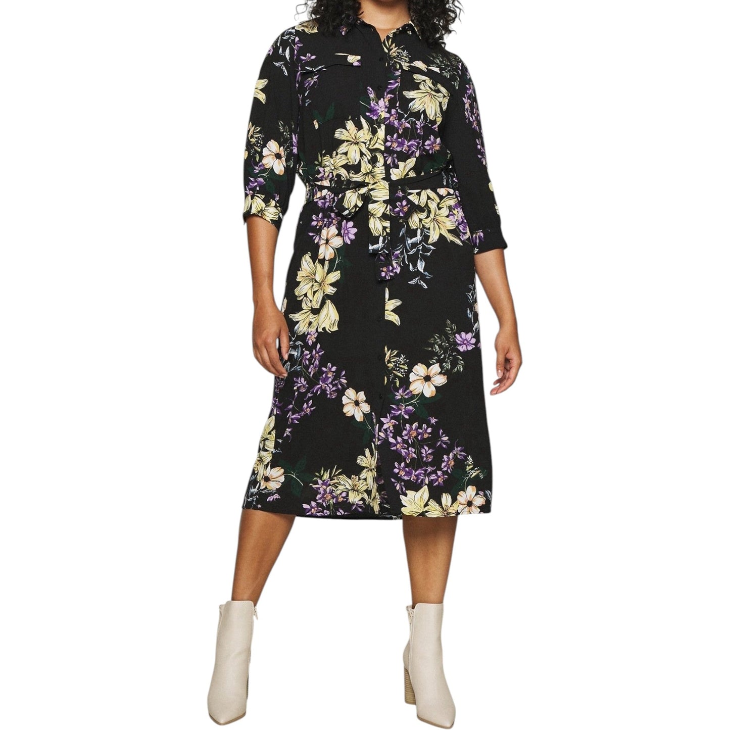 ONLY fekete virágmintás midi ruha