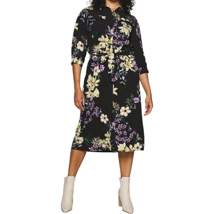 ONLY fekete virágmintás midi ruha