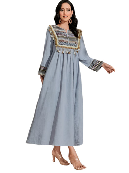 SHE kék boho hímzett maxi ruha