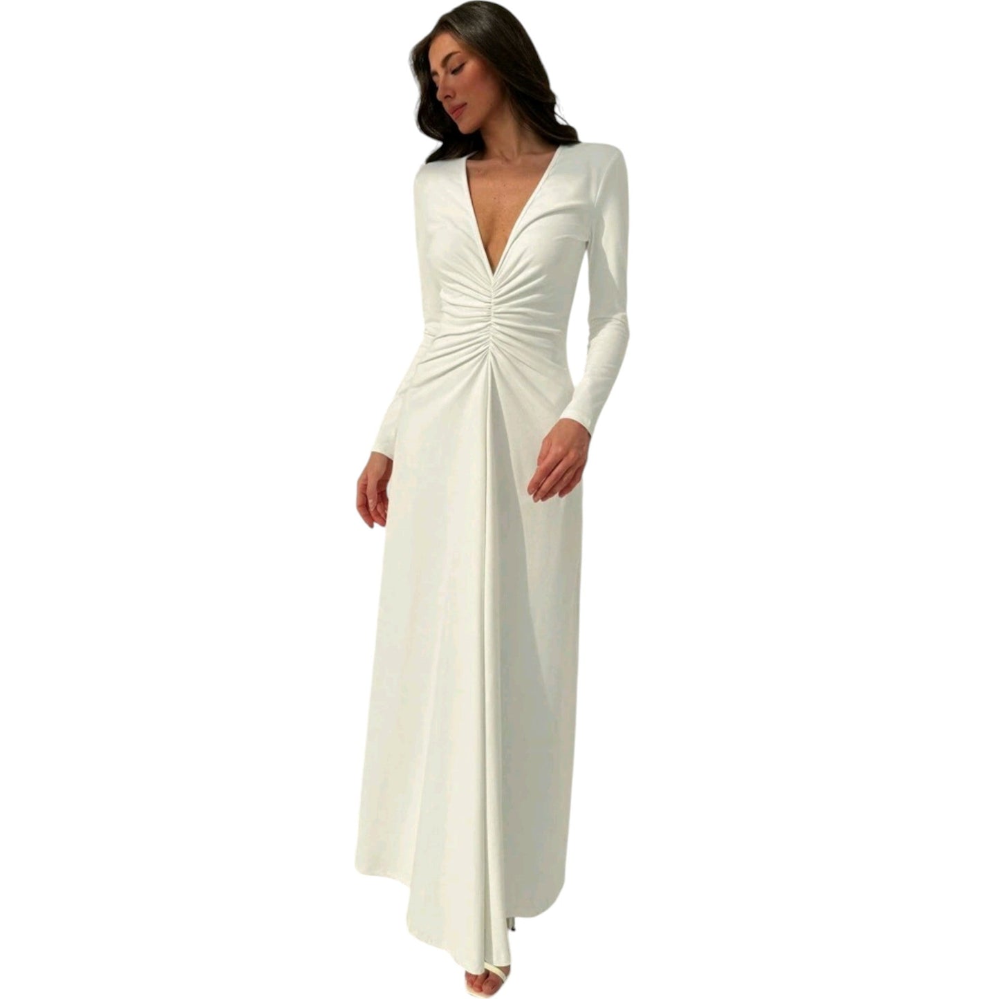 SHE fehér V-nyakú maxi ruha