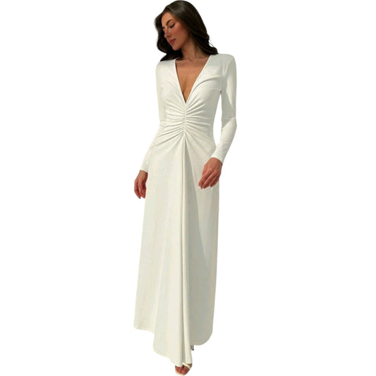 SHE fehér V-nyakú maxi ruha