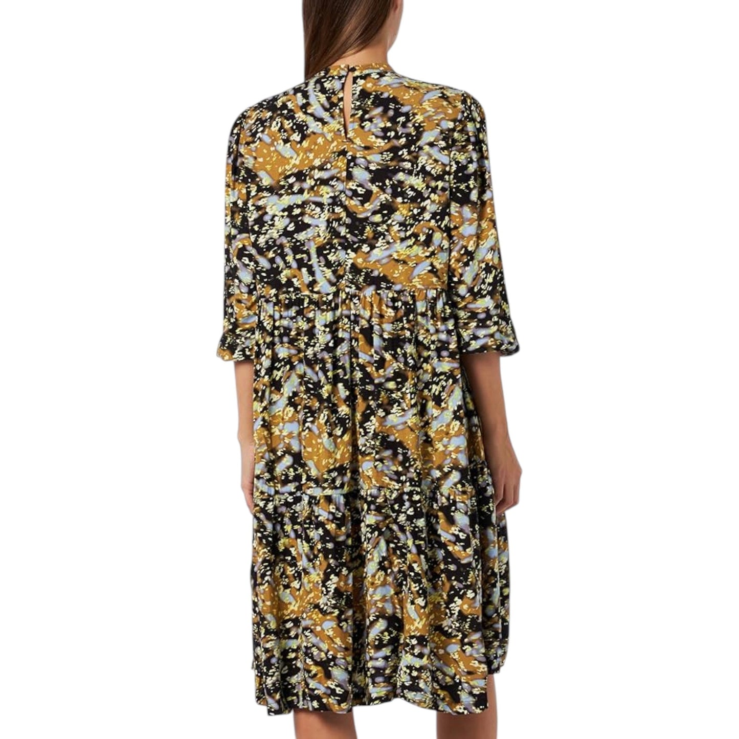 S. OLIVER sárga mintás 3/4 ujjú maxi ruha