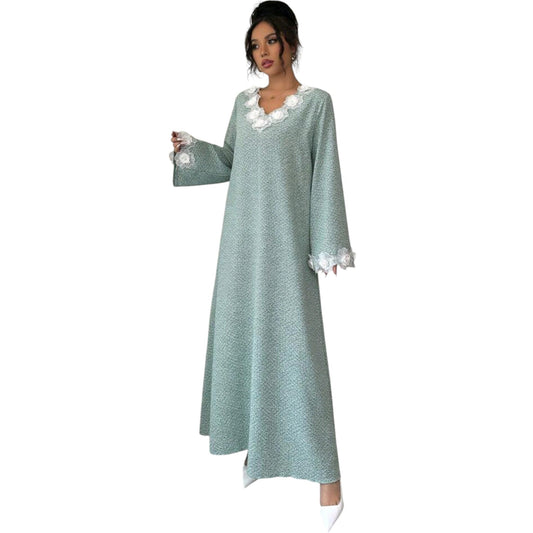 SHE mentazöld virágos abaya