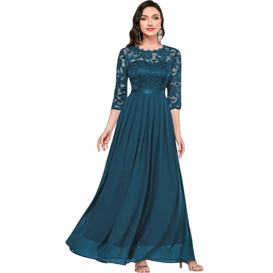 SHE kékeszöld csipkés hosszú ruha