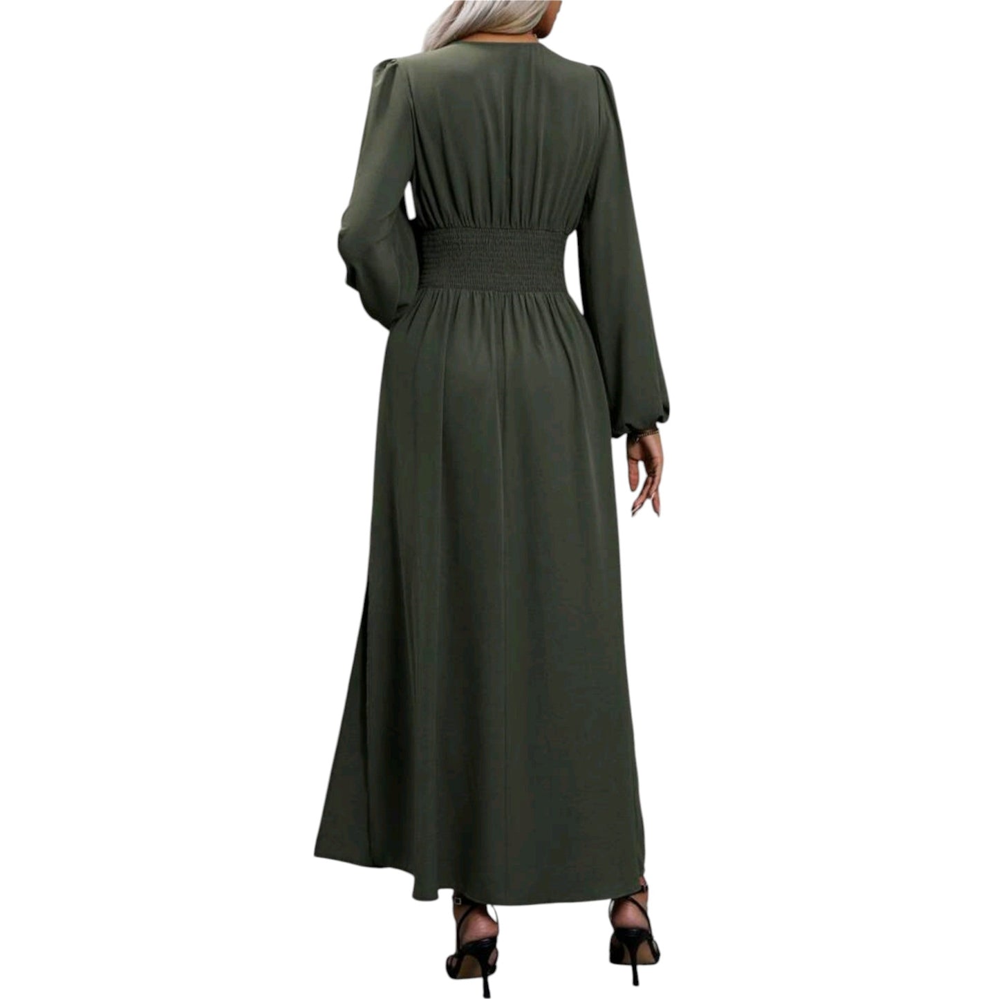 SHE olíva hosszú ujjú maxi ruha