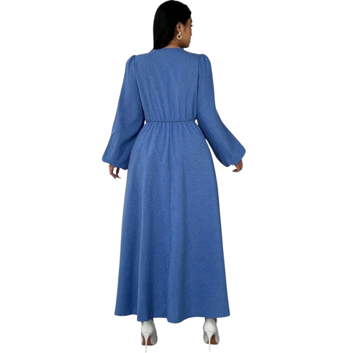 SHE kék puff ujjú maxi ruha