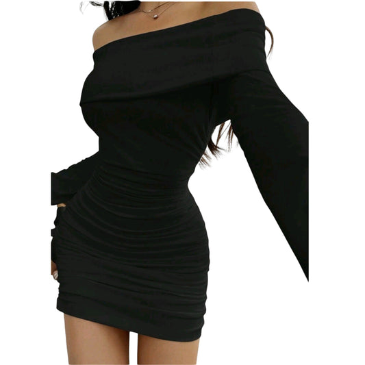 SHE fekete ruched mini ruha