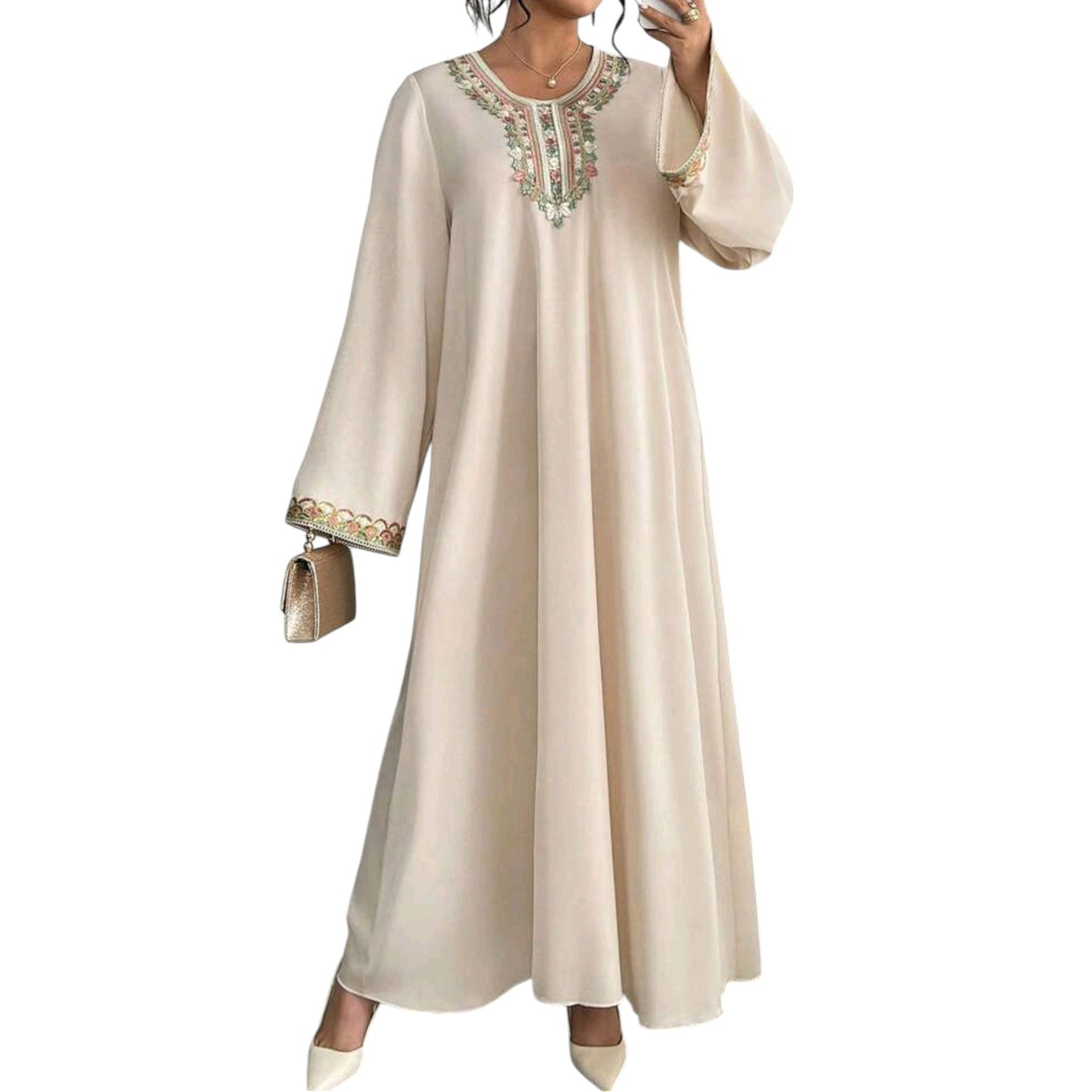 SHE bézs hímzett abaya