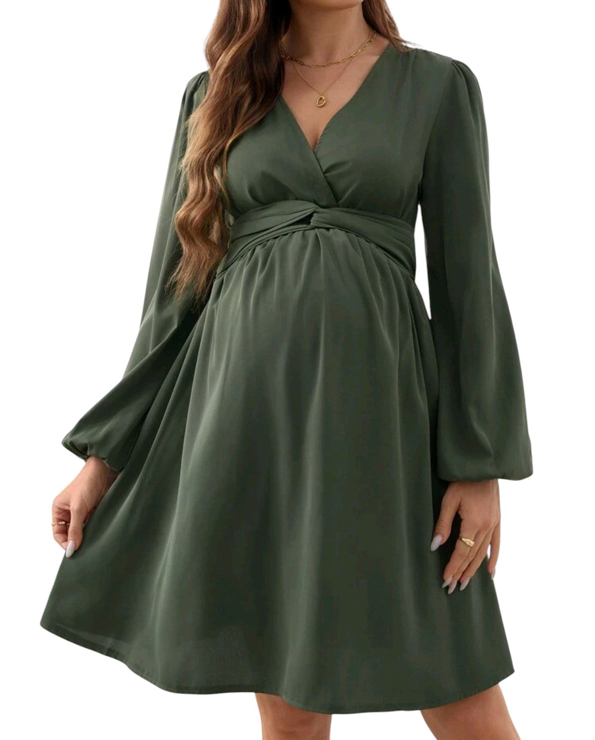 SHE olívazöld megkötős kismama ruha