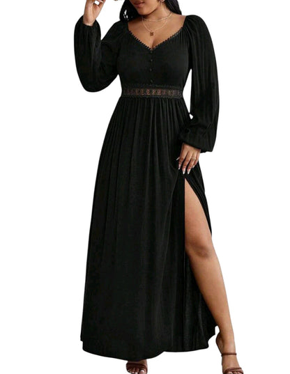 SHE fekete csipkés betétes maxi ruha