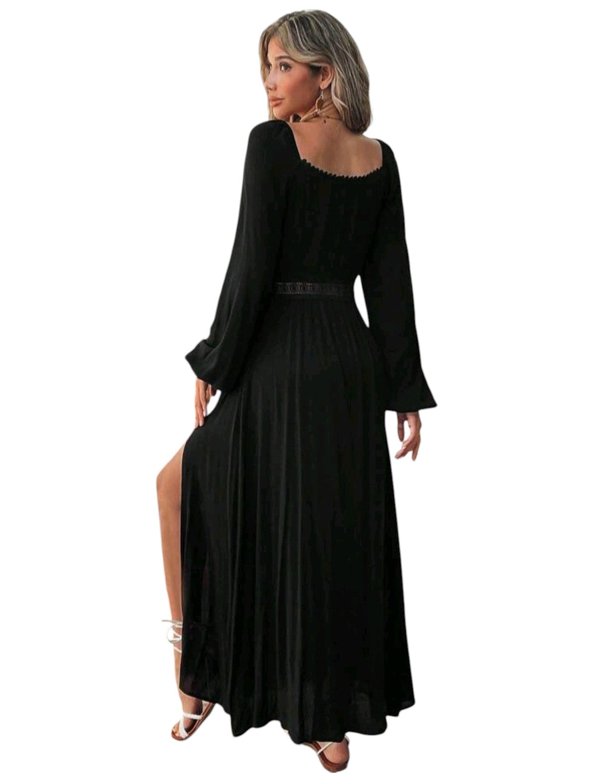 SHE fekete csipkés betétes maxi ruha