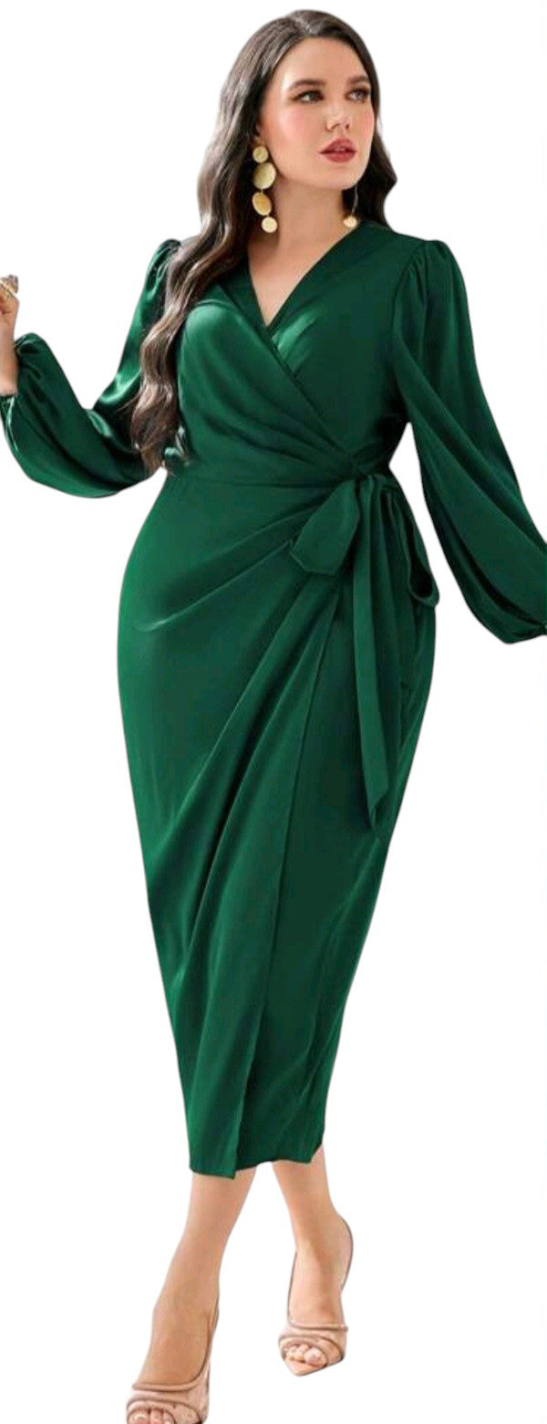 SHE sötétzöld átlapolt midi ruha