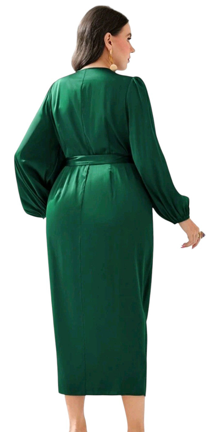 SHE sötétzöld átlapolt midi ruha