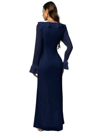 SHE sötétkék fodros maxi ruha