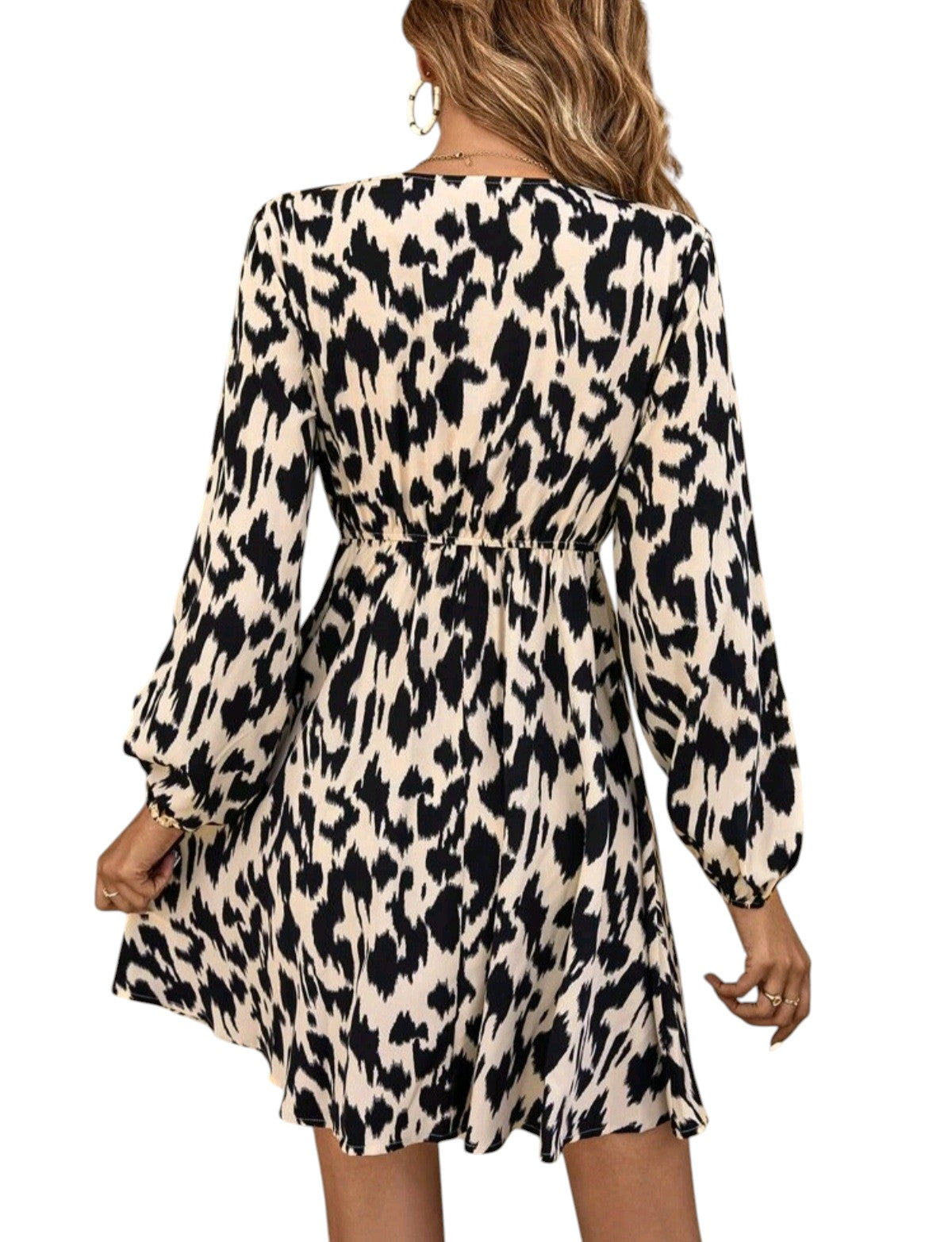 SHE fekete-bézs állatmintás mini ruha