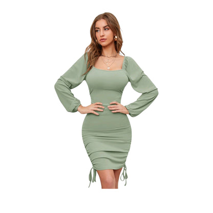 SHE világoszöld ráncolt bodycon mini ruha