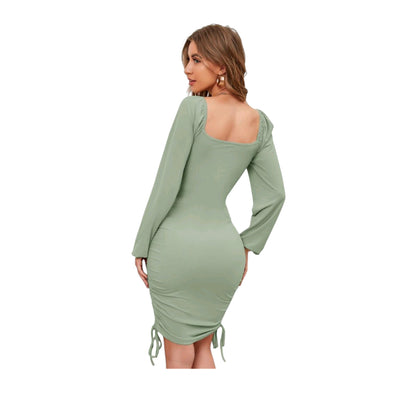 SHE világoszöld ráncolt bodycon mini ruha