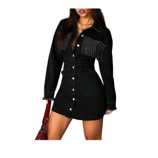 SHE fekete farmer mini ruha rojtokkal