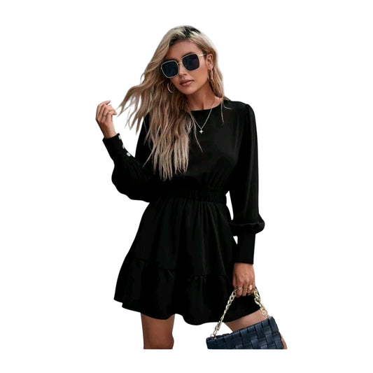 SHE fekete, ráncolt derekú mini ruha