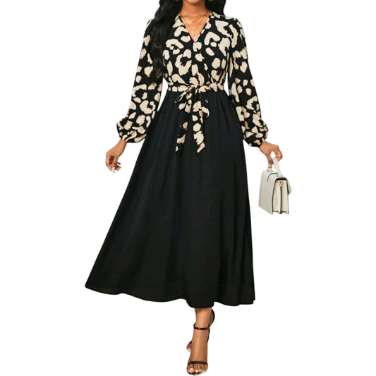 SHE fekete-fehér hosszú ujjú maxi ruha