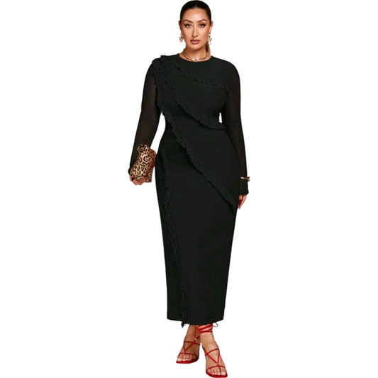 SHE fekete fodros maxi ruha