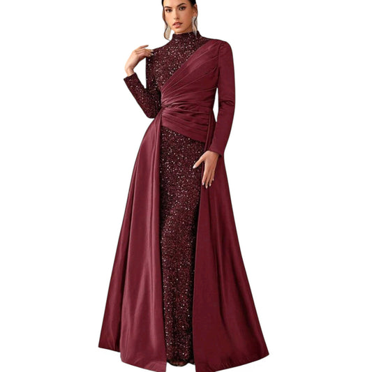 SHE bordó magas nyakú báli ruha