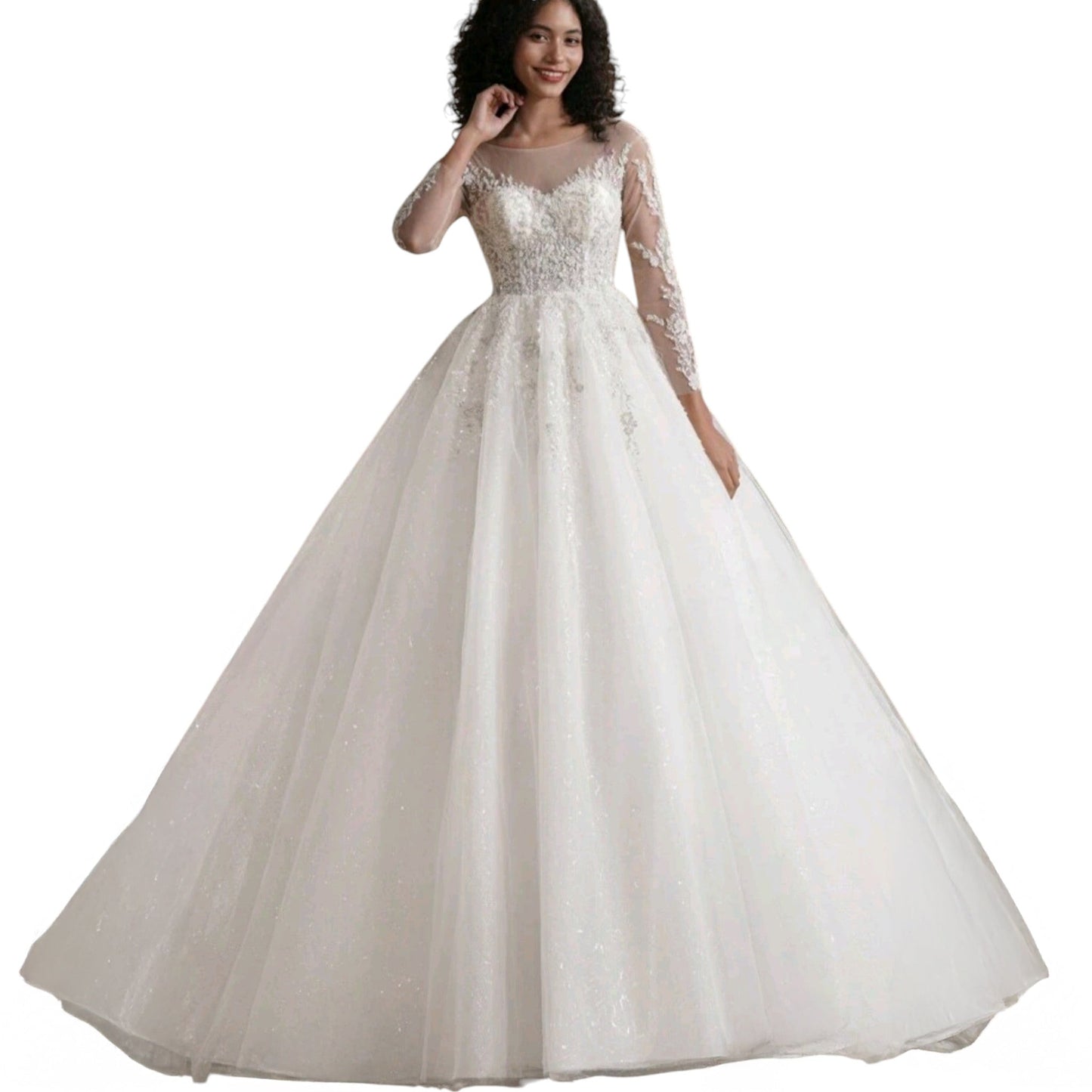 SHE fehér csipkés hosszú ujjú báli ruha