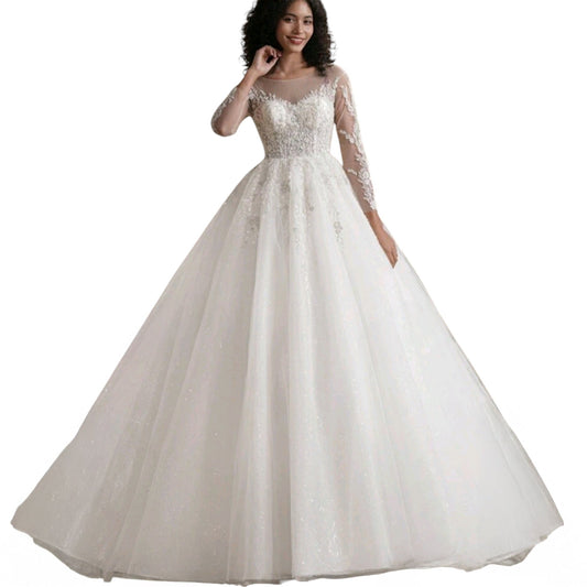 SHE fehér csipkés hosszú ujjú báli ruha