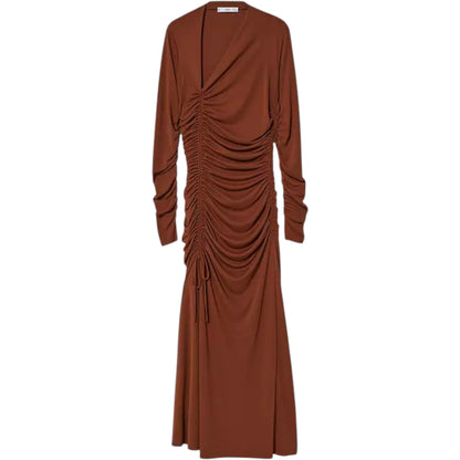 MANGO barna húzott V-nyakú maxi ruha