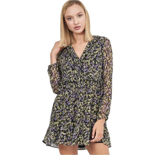 ZARA fekete virágmintás mini ruha