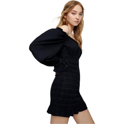 PULL&BEAR fekete gumírozott off-shoulder mini ruha