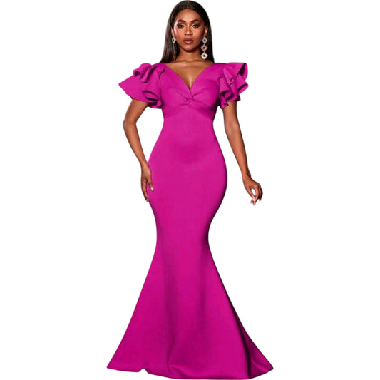 SHE fukszia fodros maxi ruha