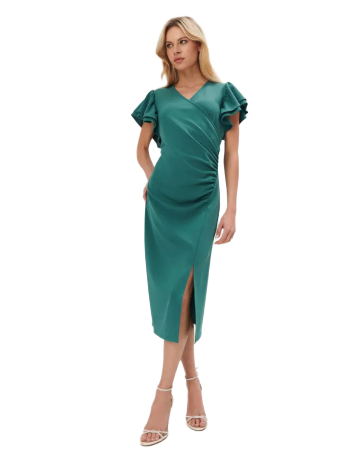MOHITO zöld fodros ujjú elegáns midi ruha