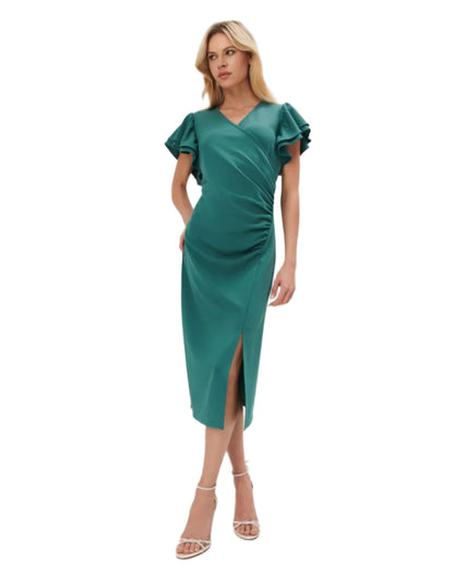 MOHITO zöld fodros ujjú elegáns midi ruha