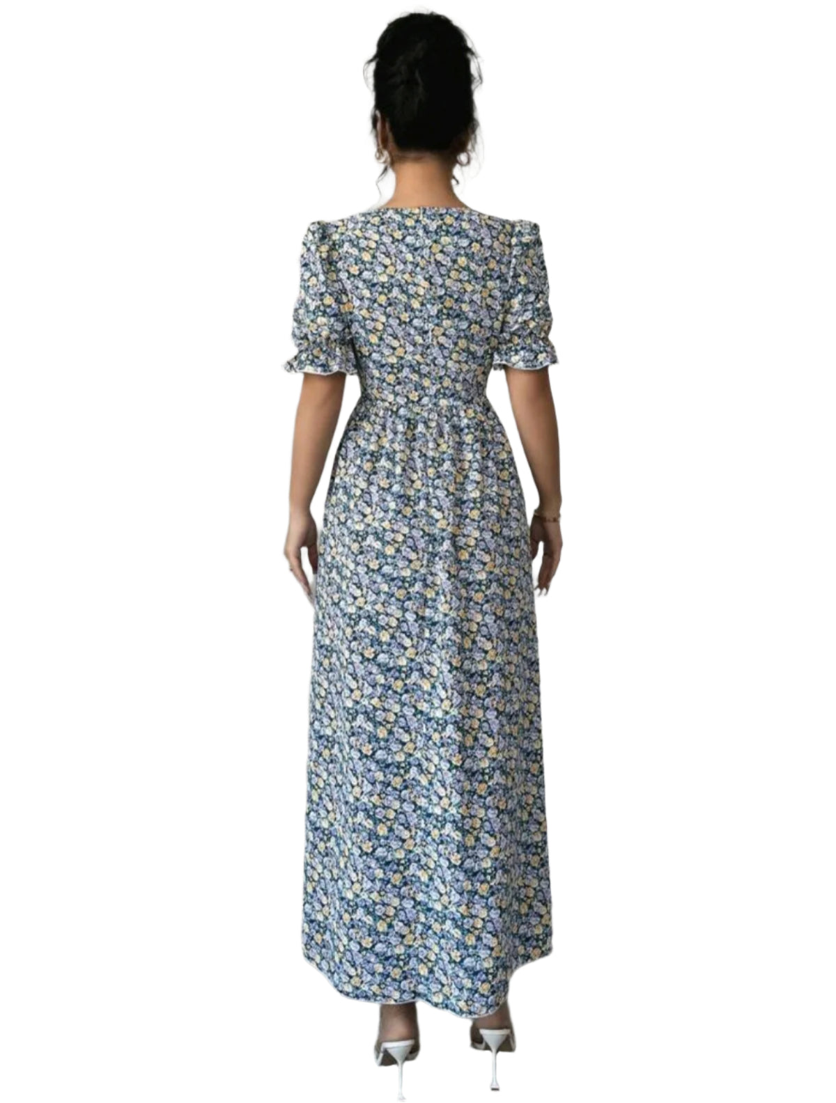 SHE kék virágmintás vintage maxi ruha