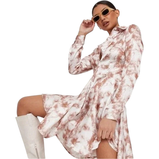 MISSGUIDED barna-fehér hosszú ujjú ingruha