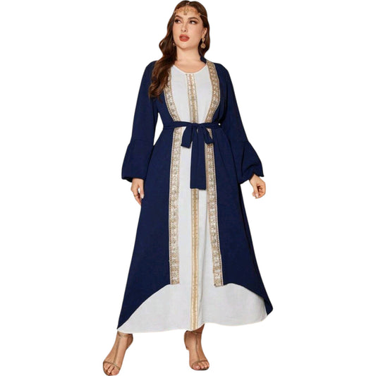 SHE kék és fehér abaya