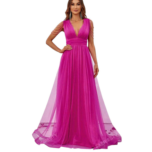 SHE fukszia tüll maxi ruha