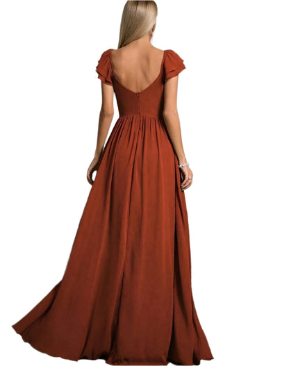 SHE barna fodros ujjú elegáns maxi ruha