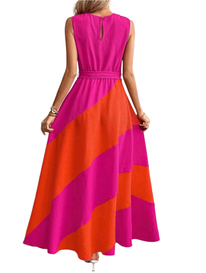 SHE pink-narancssárga színblokkolt maxi ruha